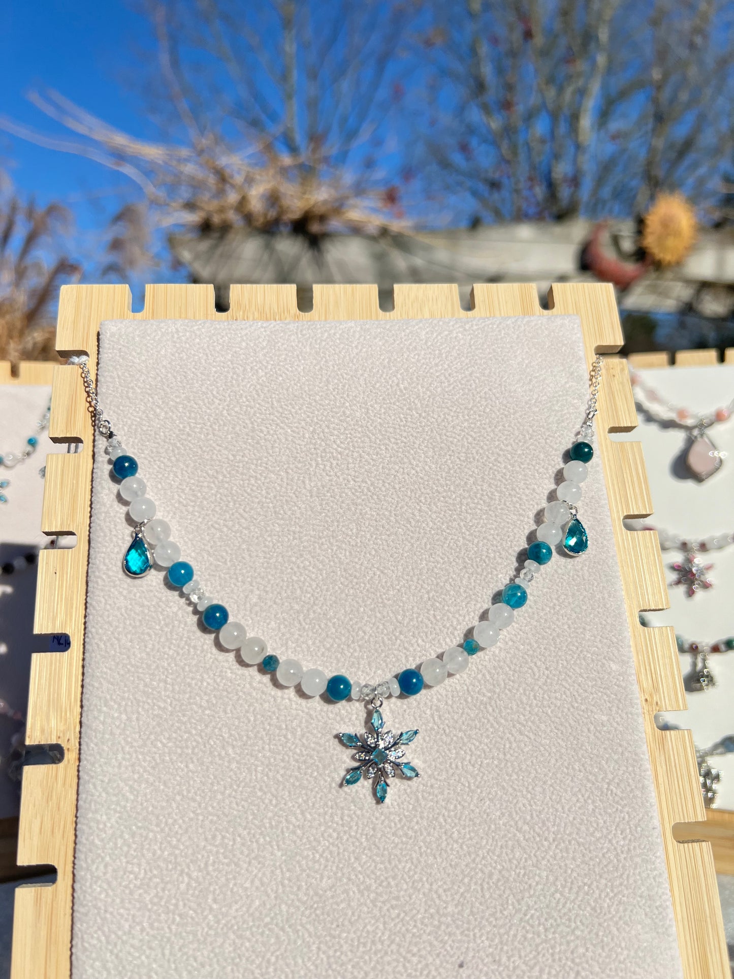 Blue Apatite & White Jade & Topaz &  festive necklace