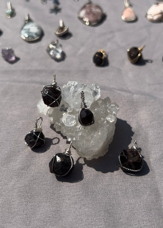 Raw Garnet Pendants - Silver