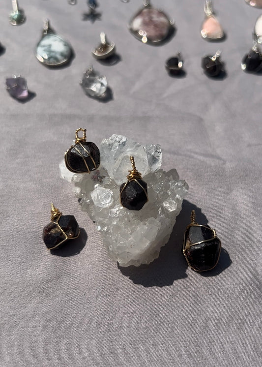 Raw Garnet Pendants - Gold