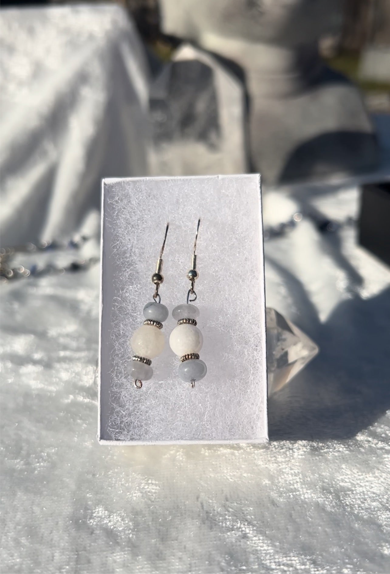 Angelite and White Jade Earrings