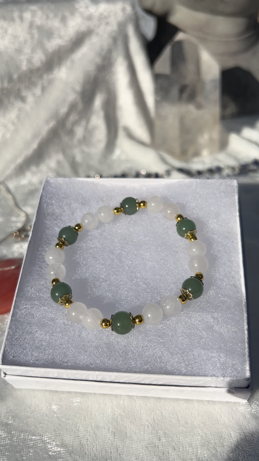White Jade and Green Aventurine Bracelet