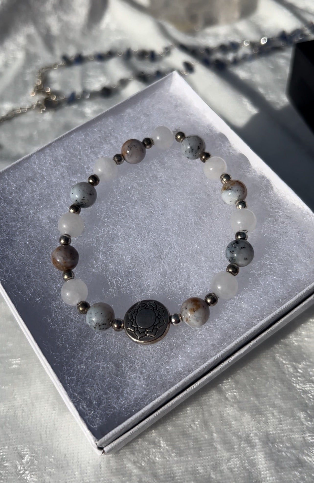 White Jade and Dendritic Opal Bracelet