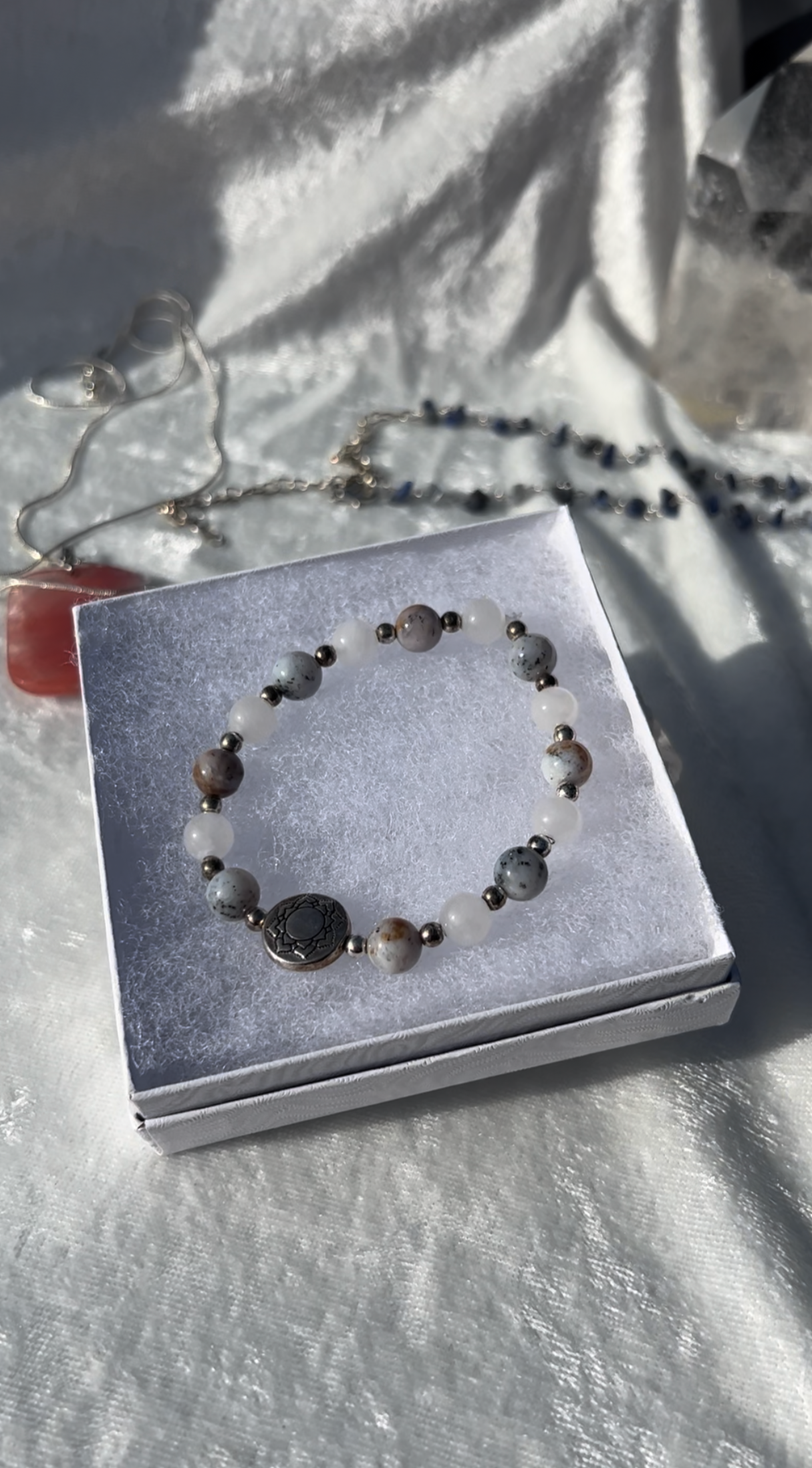 White Jade and Dendritic Opal Bracelet